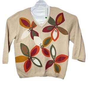 Alfred Dunner Fall Color Sweater‎ Big Flowers W Beads NWT Womens Sz L Sante Fe